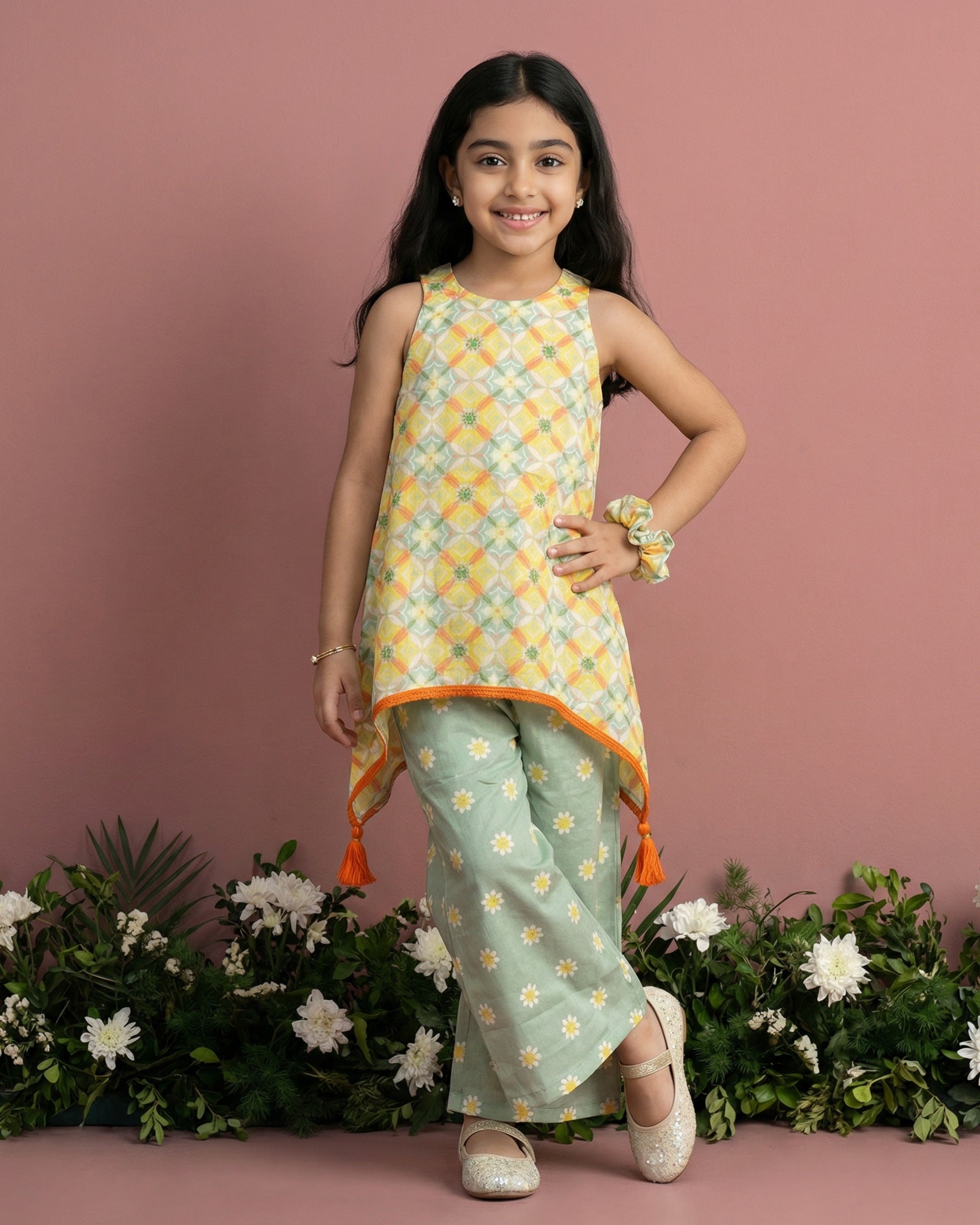 Sage Green Tile Palazzo Set